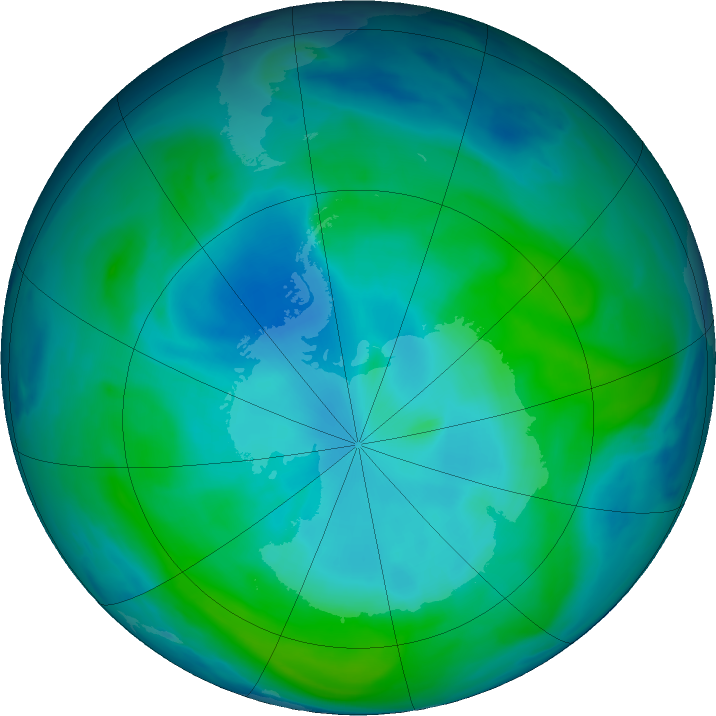 Antarctic ozone map for 05 February 2017